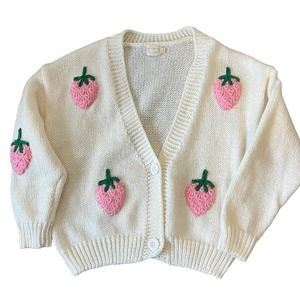 Strawberry Embroidered Cream Cardigan